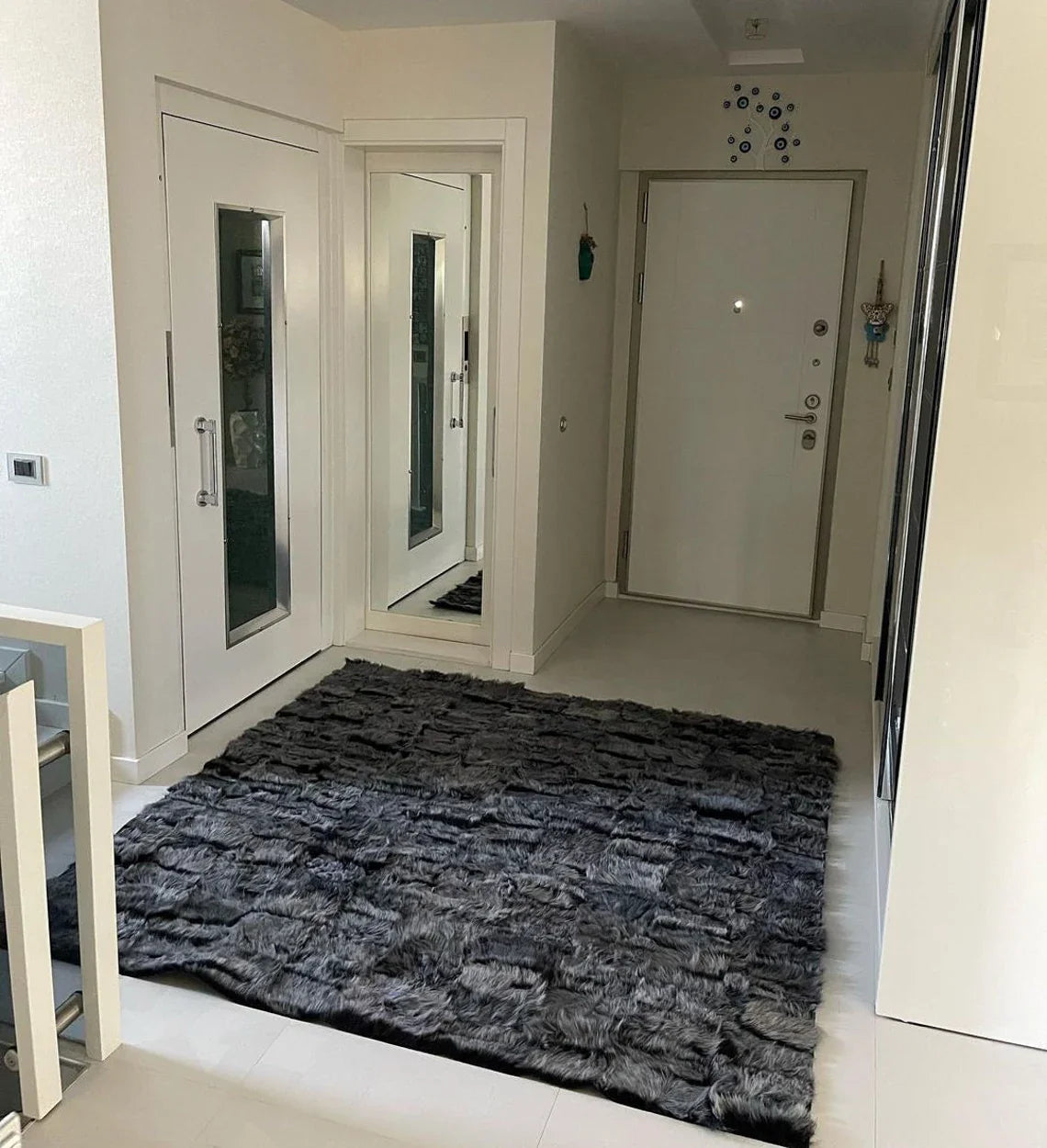 Handmade Modern Natural Gray Sheepskin Corridor Rug , Soft Fluffy Rug