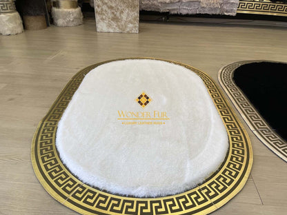 Handmade Soft White And Gold Faux Fur Bedroom 5x7 Area Oval Carpet