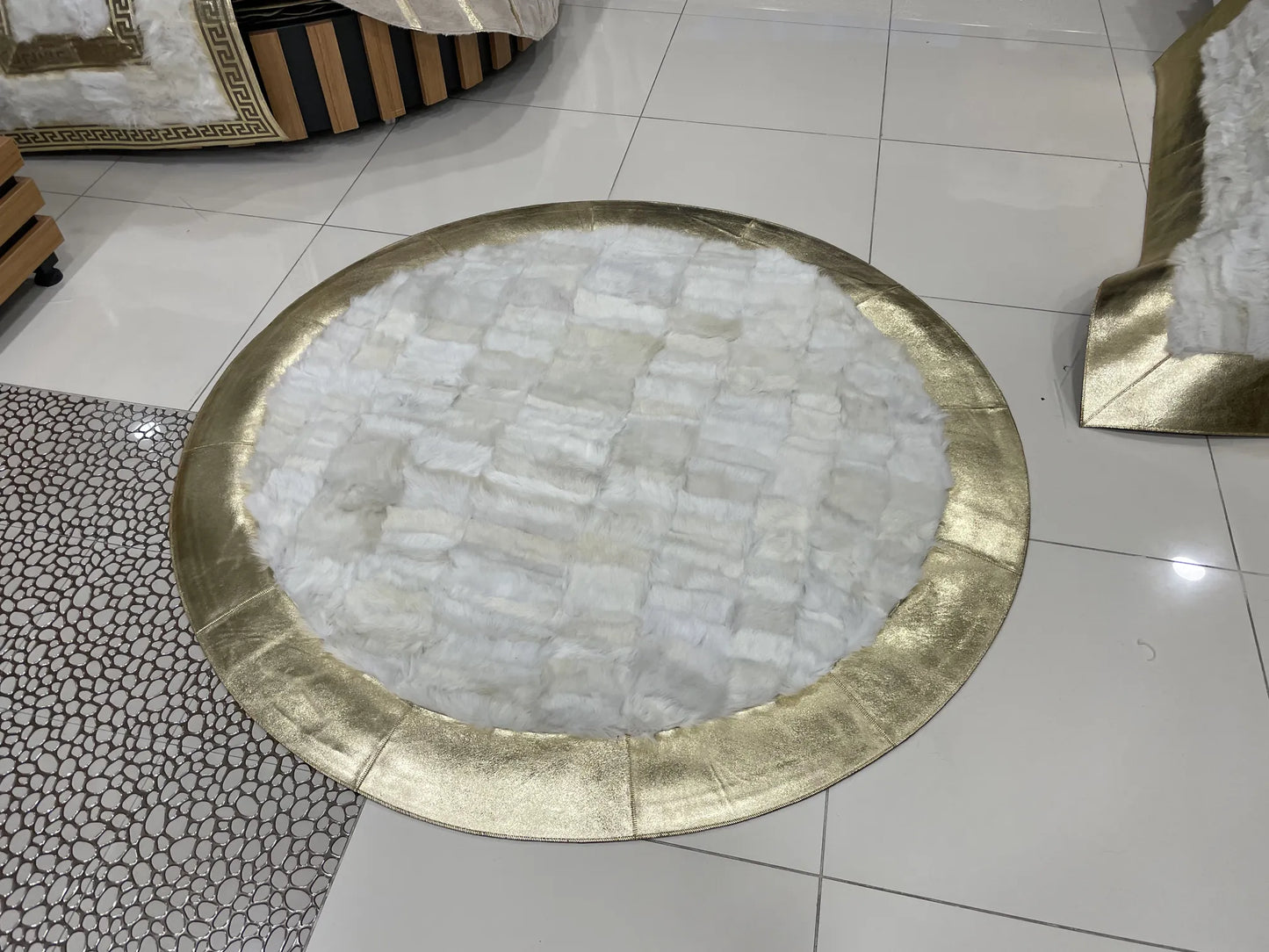 Genuine Sheepskin White Gold Soft Fluffy Handmade Bedroom Decor Carpet