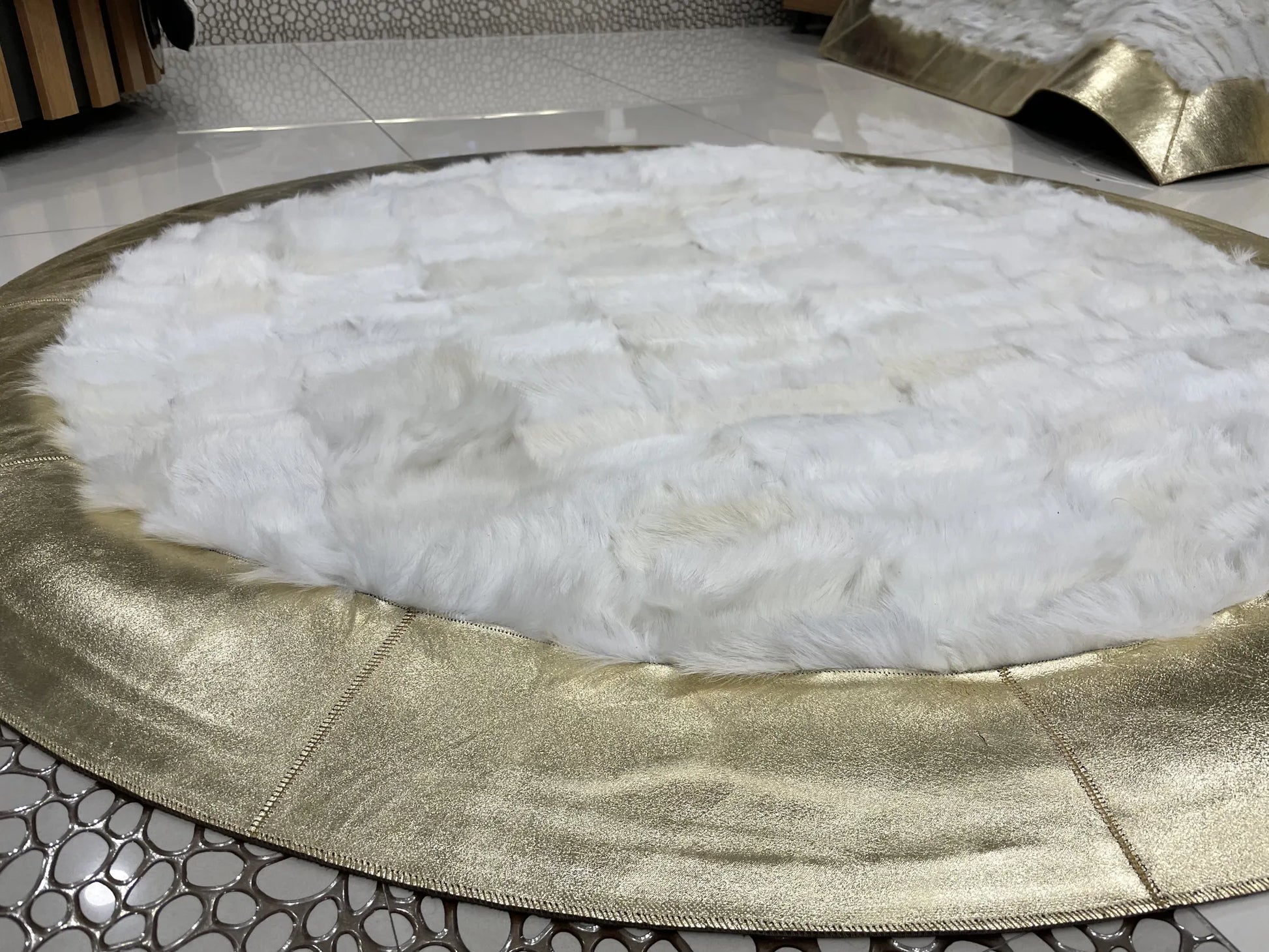 Genuine Sheepskin White Gold Soft Fluffy Handmade Bedroom Decor Carpet