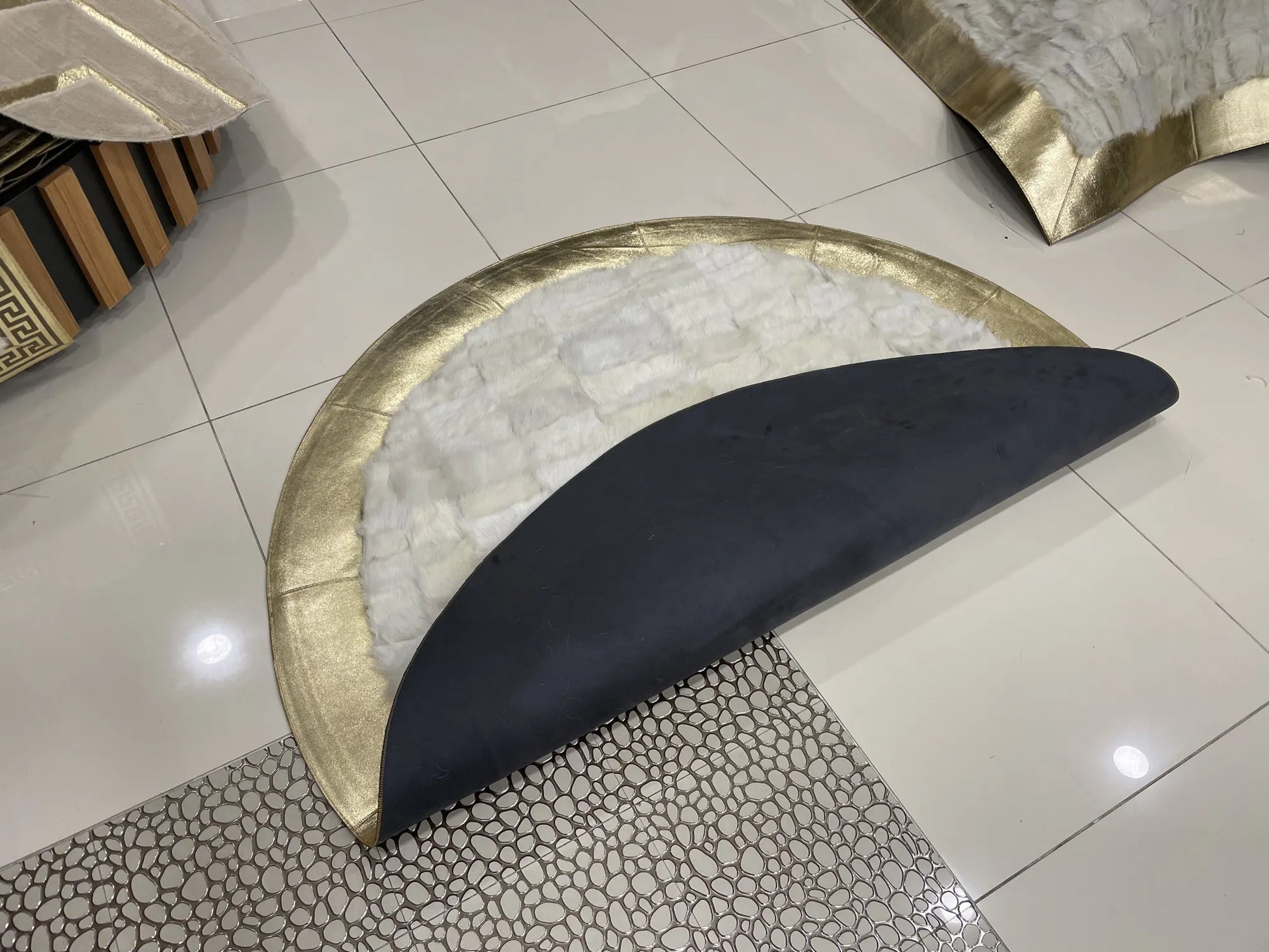 Genuine Sheepskin White Gold Soft Fluffy Handmade Bedroom Decor Carpet