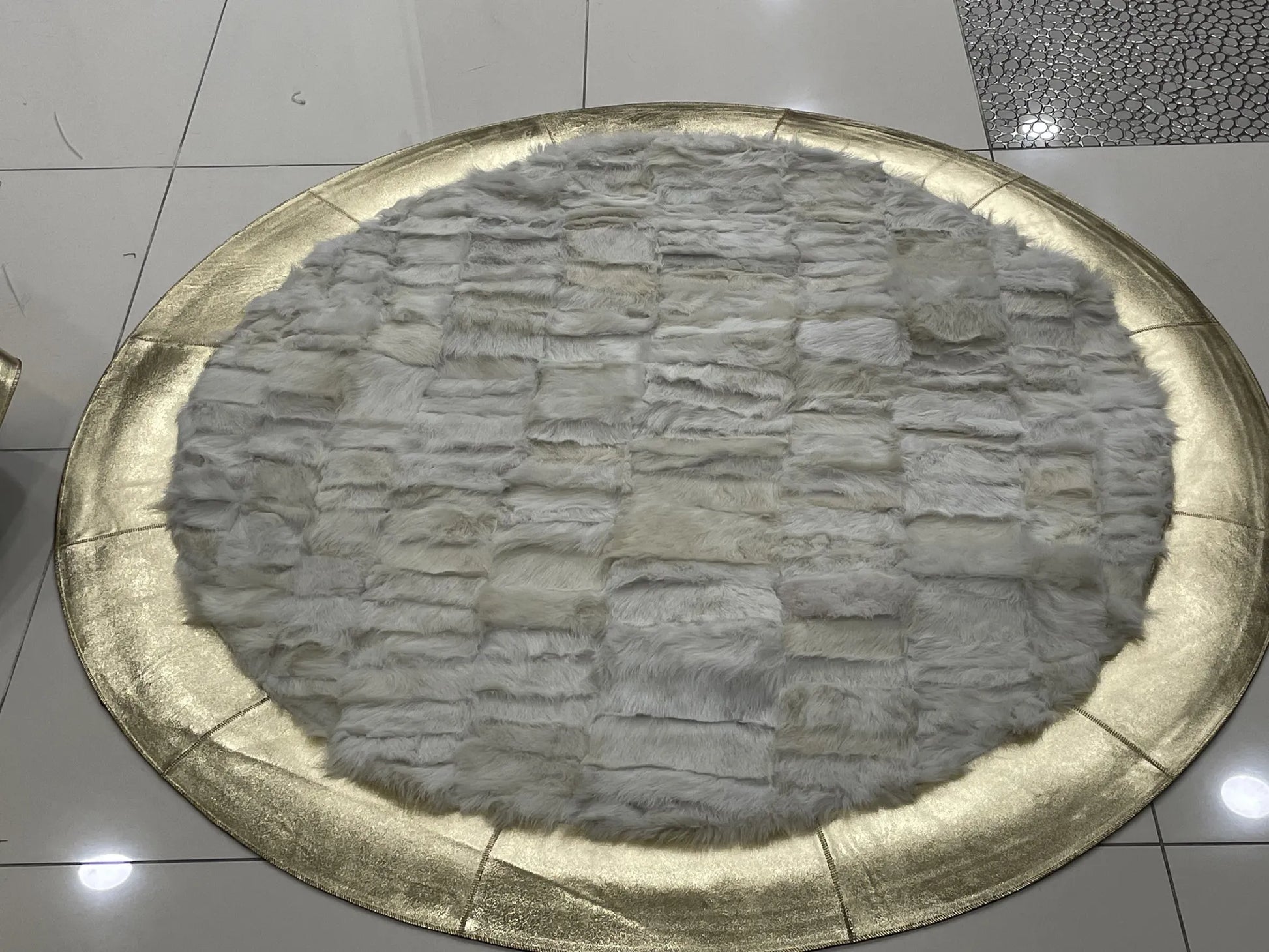 Genuine Sheepskin White Gold Soft Fluffy Handmade Bedroom Decor Carpet