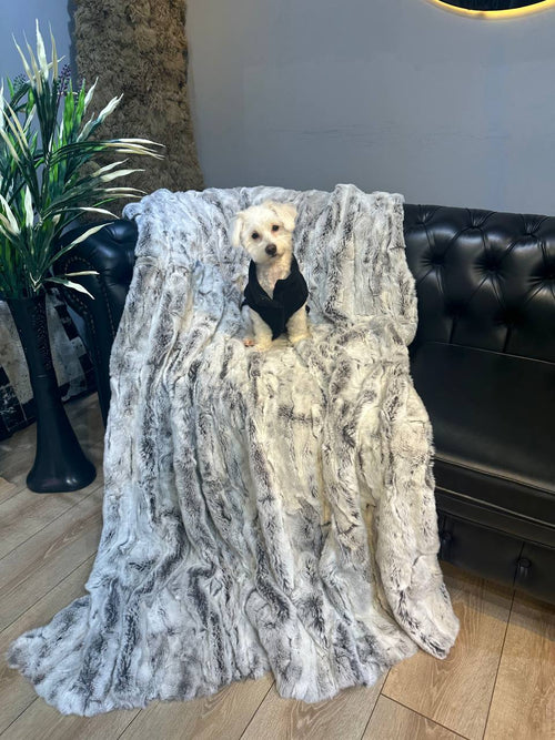 Handmade Natural Real Rabbit İce Gray Tones Fur Blanket Throw , Personalized Handmade Fur Sofa Cover Bedspread,Throw Blanket, Fluffy Blanket