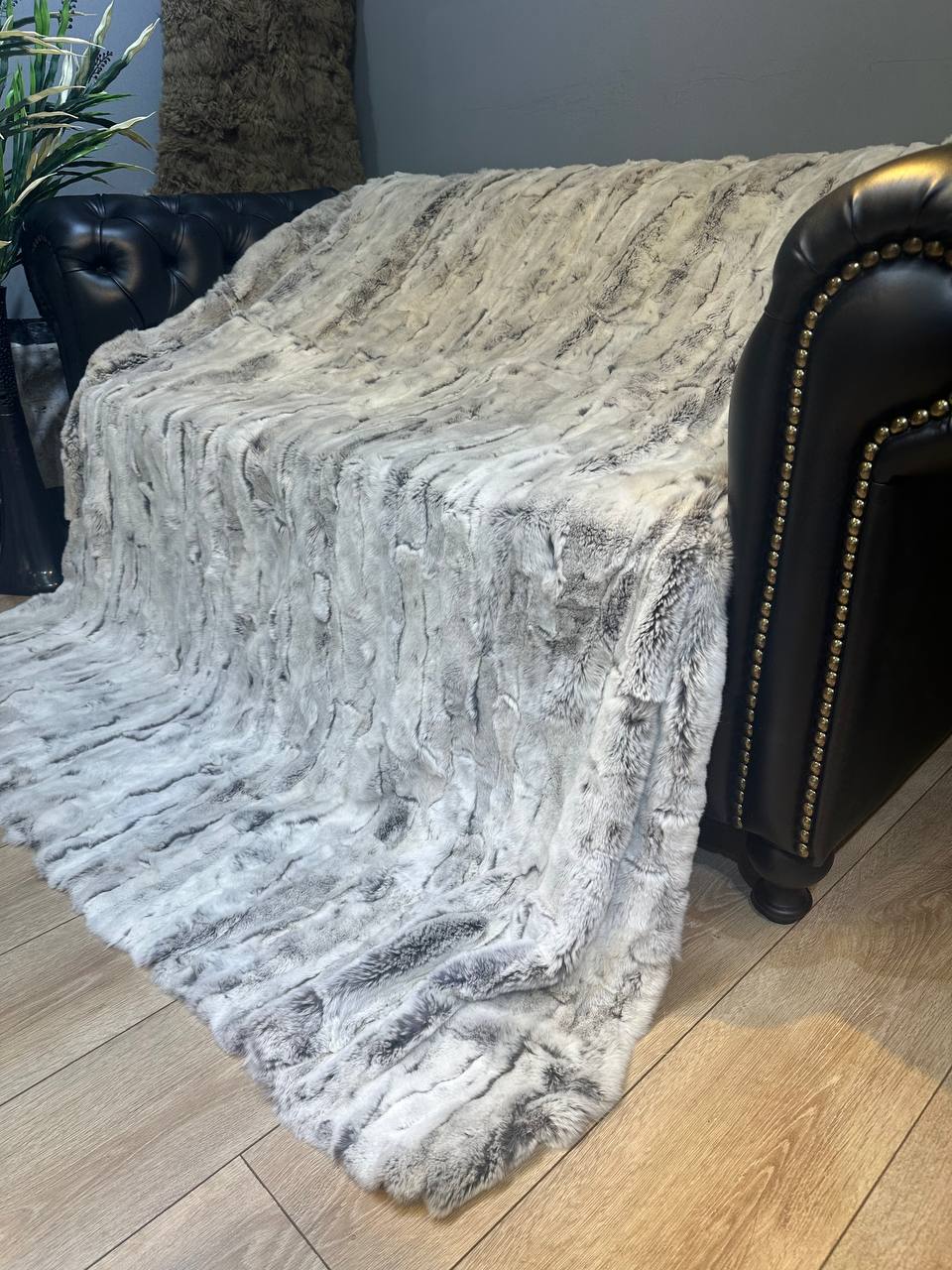 Handmade Natural Real Rabbit İce Gray Tones Fur Blanket Throw , Personalized Handmade Fur Sofa Cover Bedspread,Throw Blanket, Fluffy Blanket