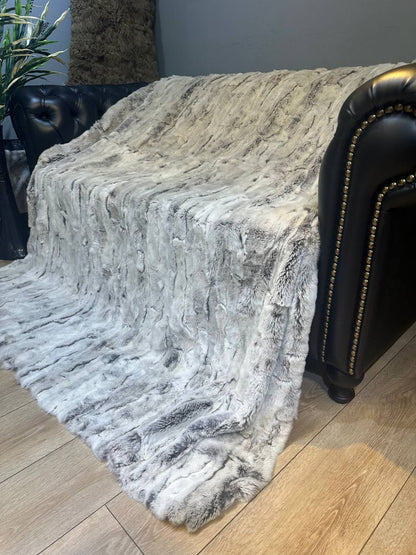 Handmade Natural Real Rabbit İce Gray Tones Fur Blanket Throw , Personalized Handmade Fur Sofa Cover Bedspread,Throw Blanket, Fluffy Blanket