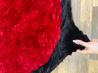 Handmade Red & Black Natural Soft Rabbit Fur Rug
