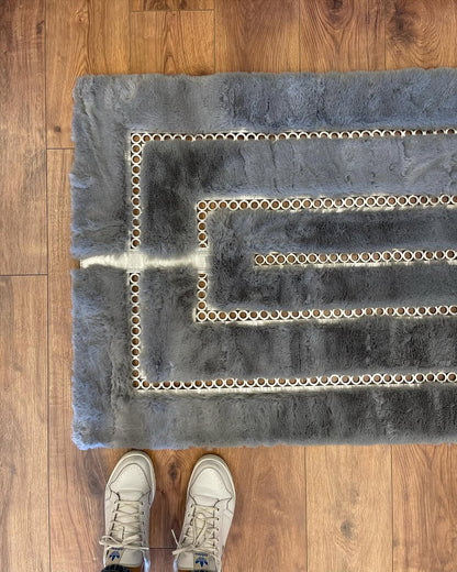 Hanmade Gray and Gold Soft Plush Faux Fur Rug, Modern Home Decor Rug