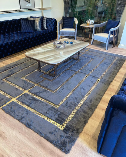 Hanmade Gray and Gold Soft Plush Faux Fur Rug, Modern Home Decor Rug