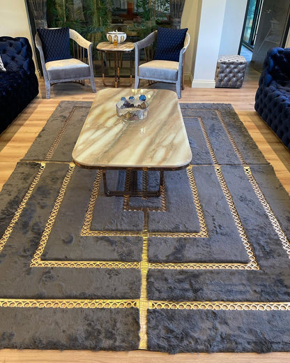 Hanmade Gray and Gold Soft Plush Faux Fur Rug, Modern Home Decor Rug