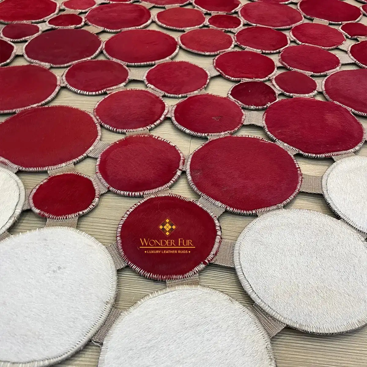 Heart Shape Red and White Cowhide Patchwork Rug Handmade Non Slip Carpet