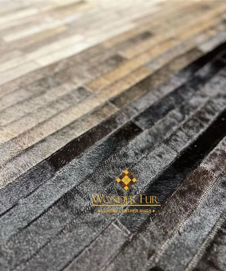 High Quality Cowhide Round Rug, 100% Genuine Leather Patchwork Area Rug, Luxury Decoration