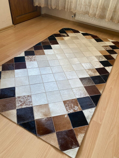 High Quality Cowhide Runner Rug, 100% Genuine Leather Handmade Patchwork Rug