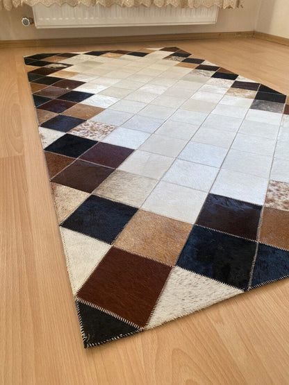 High Quality Cowhide Runner Rug, 100% Genuine Leather Handmade Patchwork Rug