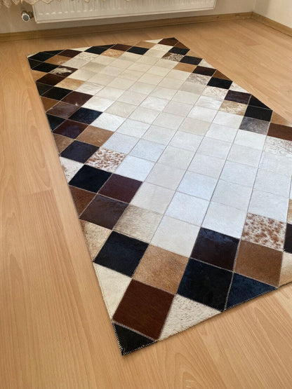 High Quality Cowhide Runner Rug, 100% Genuine Leather Handmade Patchwork Rug