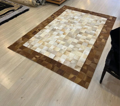 High Quality Handmade Natural Leather Large Cowhide Area Rug, Cowhide Decor Patchwork Rug, Custom Size Natural Rugs
