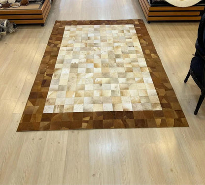 High Quality Handmade Natural Leather Large Cowhide Area Rug, Cowhide Decor Patchwork Rug, Custom Size Natural Rugs
