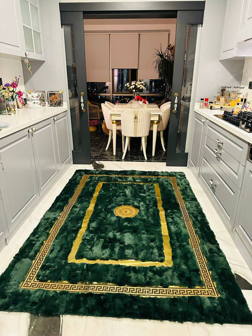 Handmade Green Rex Rabbit Fur Rug, Natural Rabbit Area Rug, Fluffy Rabbit Shaggy Carpet