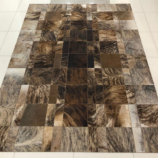 Brown Mixed Color Cowhide Area Rug, Handmade Genuine Cowhide Area Rug for Living Room, Cow Skin Patchwork Carpet
