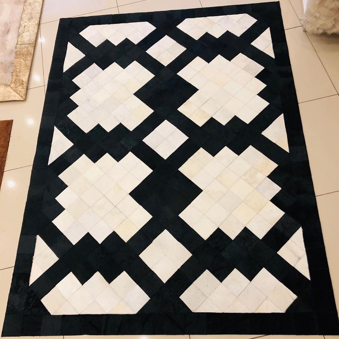 Handmade Real Cowhide Area Rug, Black And White Cowhide Patchwork Rug, Perfect Designed for Home Décor