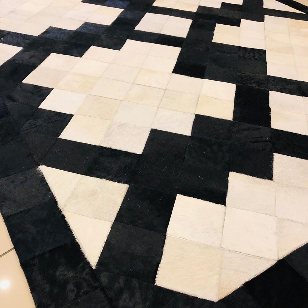 Handmade Real Cowhide Area Rug, Black And White Cowhide Patchwork Rug, Perfect Designed for Home Décor