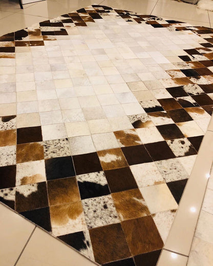 Brown Mixed Color Cowhide Area Rug, Handmade Natural Cowhide Patchwork Rug, Modern Designed Rug for Your Home