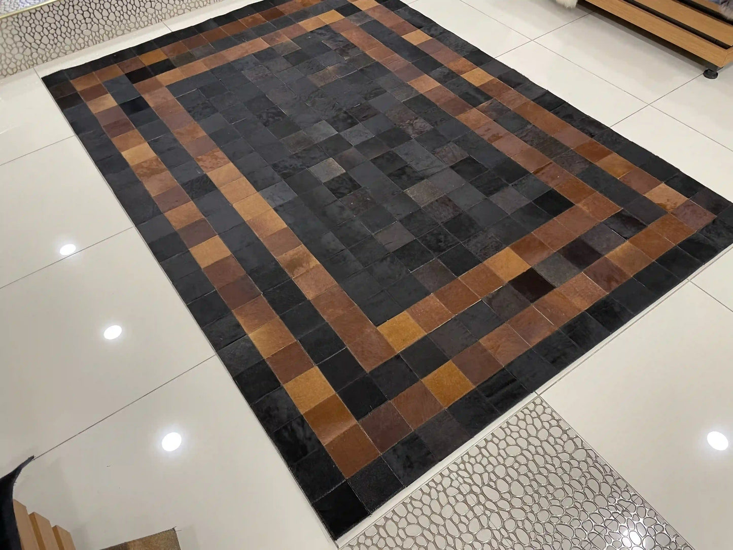Natural Leather Handmade Cowhide Area Rug for Living Room