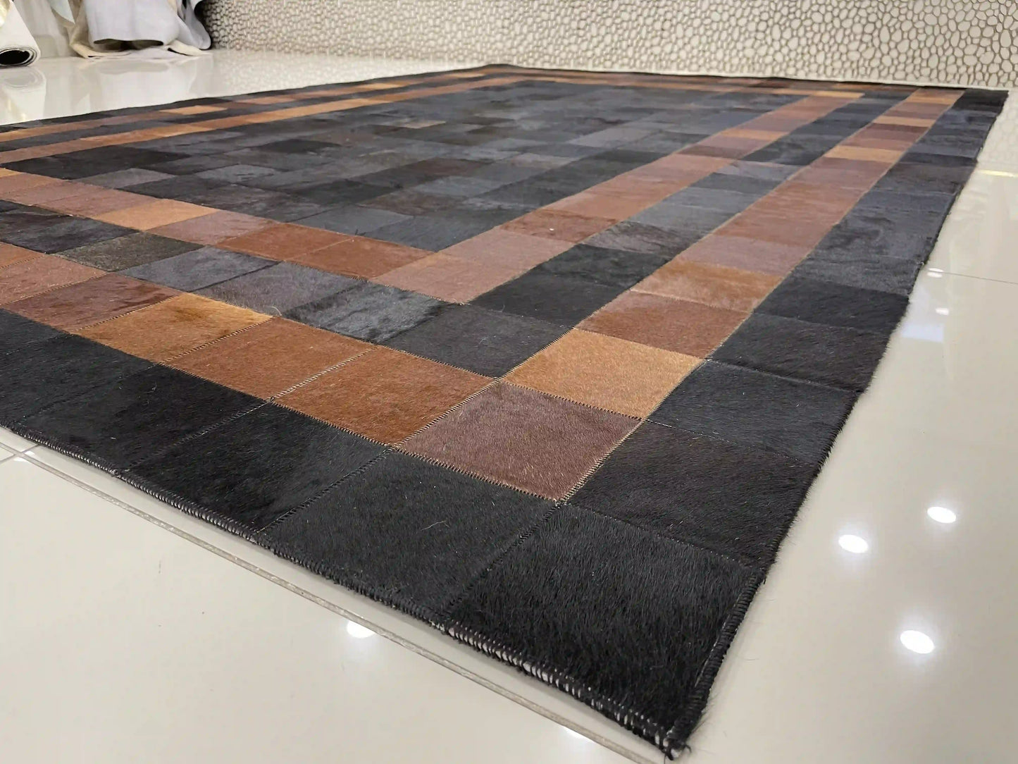 Natural Leather Handmade Cowhide Area Rug for Living Room