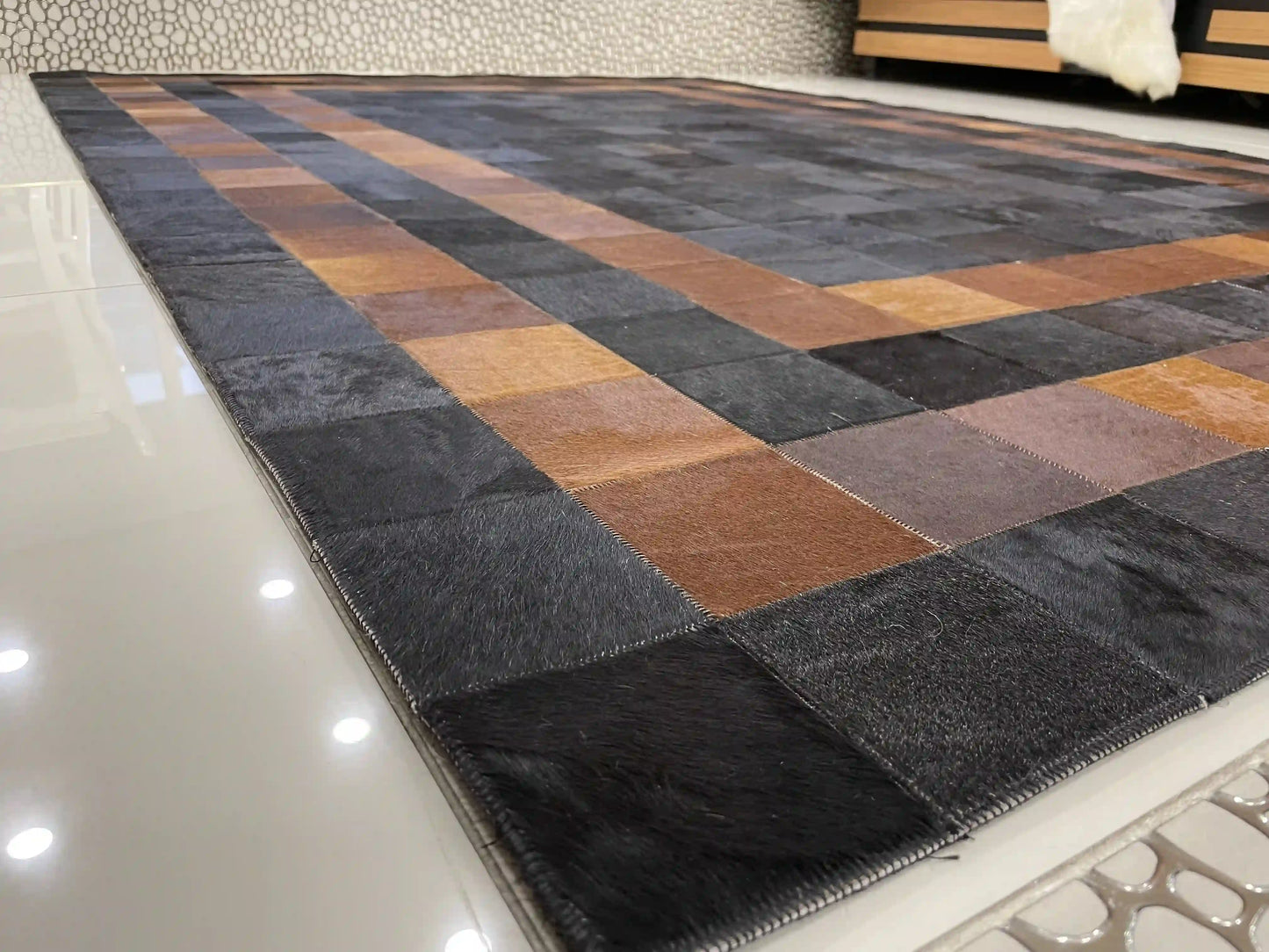 Natural Leather Handmade Cowhide Area Rug for Living Room