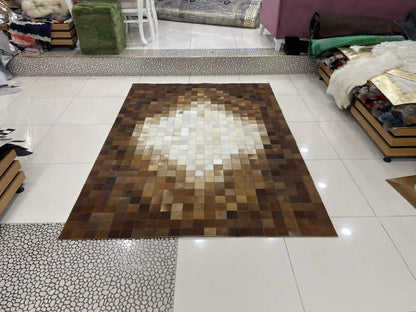 Luxury Brown and Cream Cowhide Rug, Handmade Natural Cowhide Area Rug, Modern Décoration Rug for Living Room