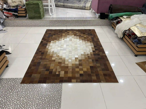 Luxury Brown and Cream Cowhide Rug, Handmade Natural Cowhide Area Rug, Modern Décoration Rug for Living Room