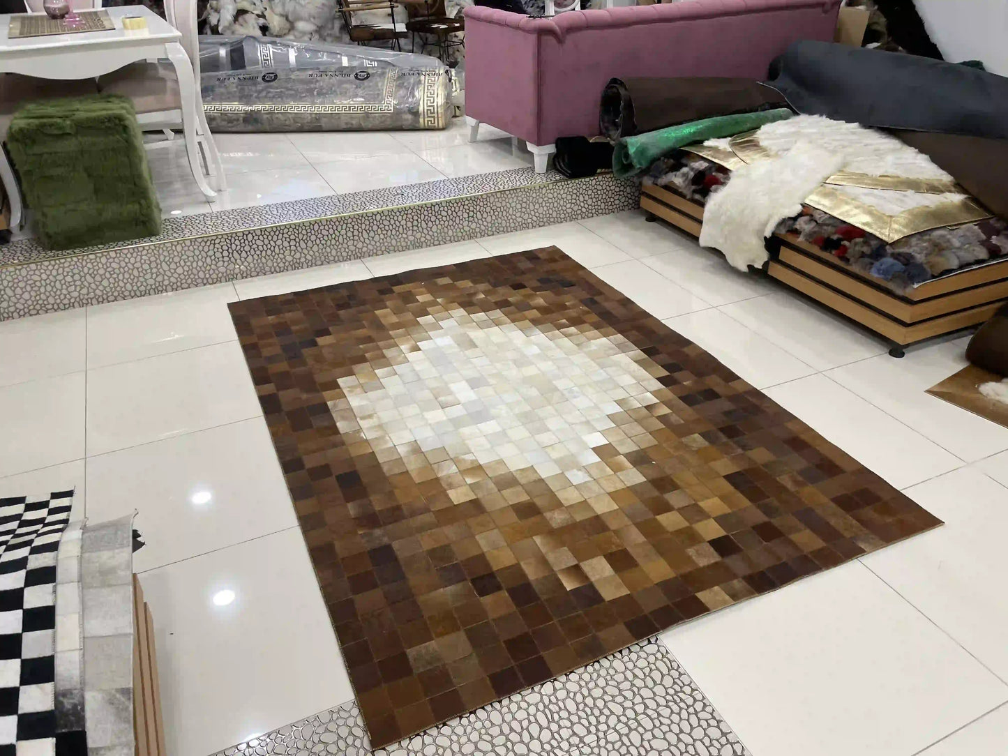 Luxury Brown and Cream Cowhide Rug, Handmade Natural Cowhide Area Rug, Modern Décoration Rug for Living Room