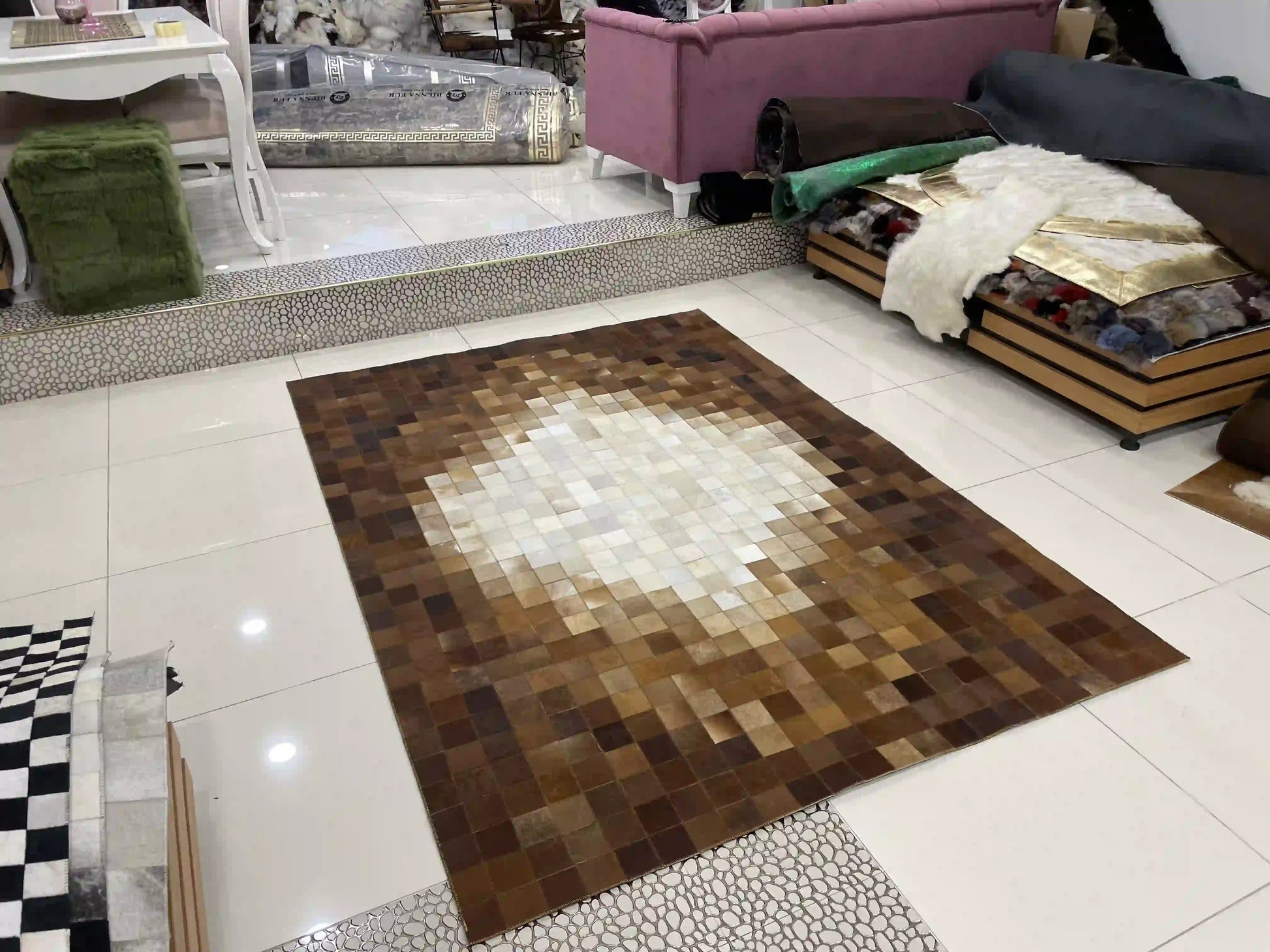 Luxury Brown and Cream Cowhide Rug, Handmade Natural Cowhide Area Rug, Modern Décoration Rug for Living Room