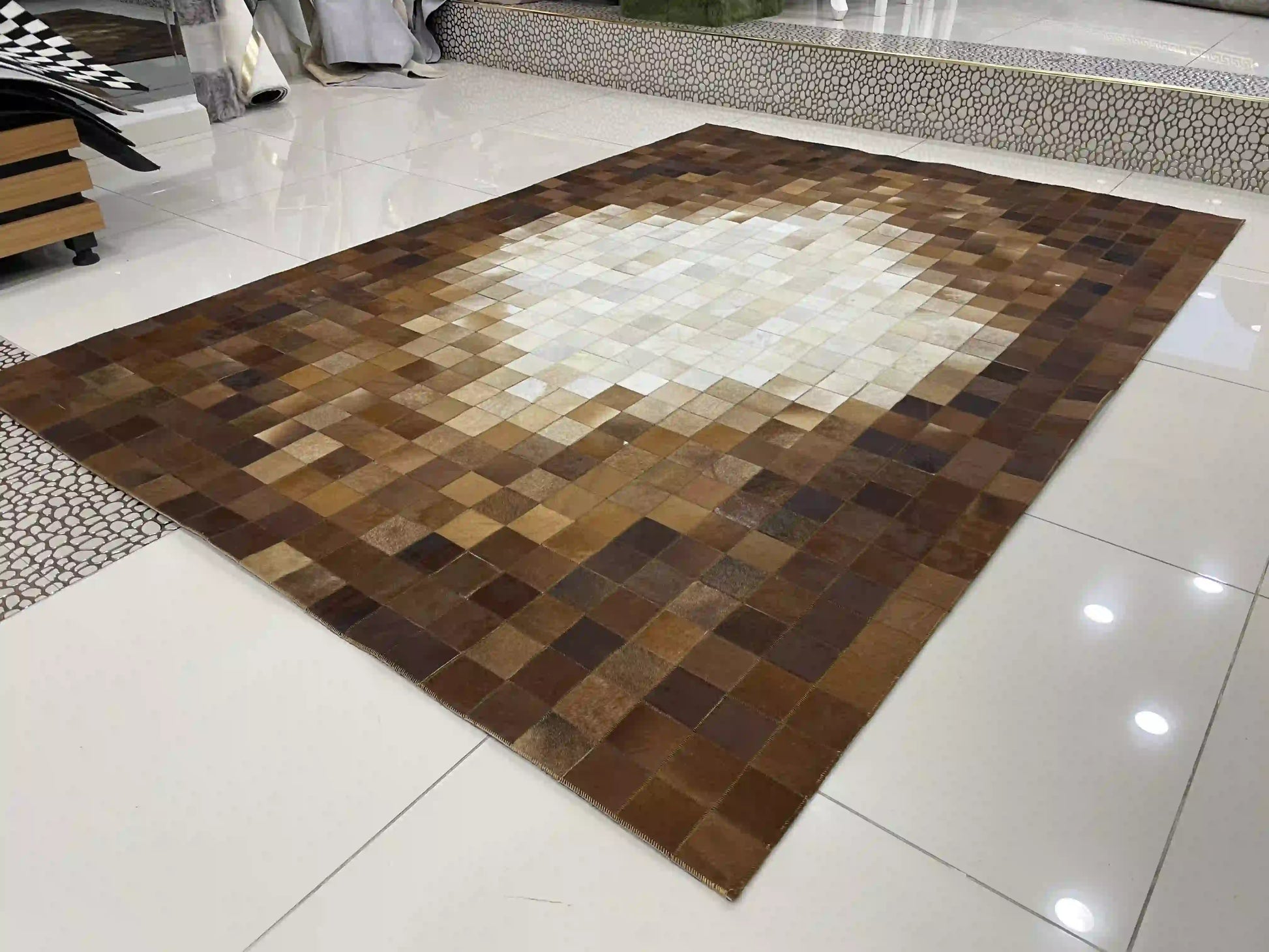 Luxury Brown and Cream Cowhide Rug, Handmade Natural Cowhide Area Rug, Modern Décoration Rug for Living Room