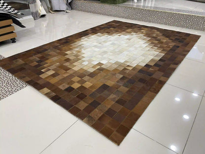 Luxury Brown and Cream Cowhide Rug, Handmade Natural Cowhide Area Rug, Modern Décoration Rug for Living Room