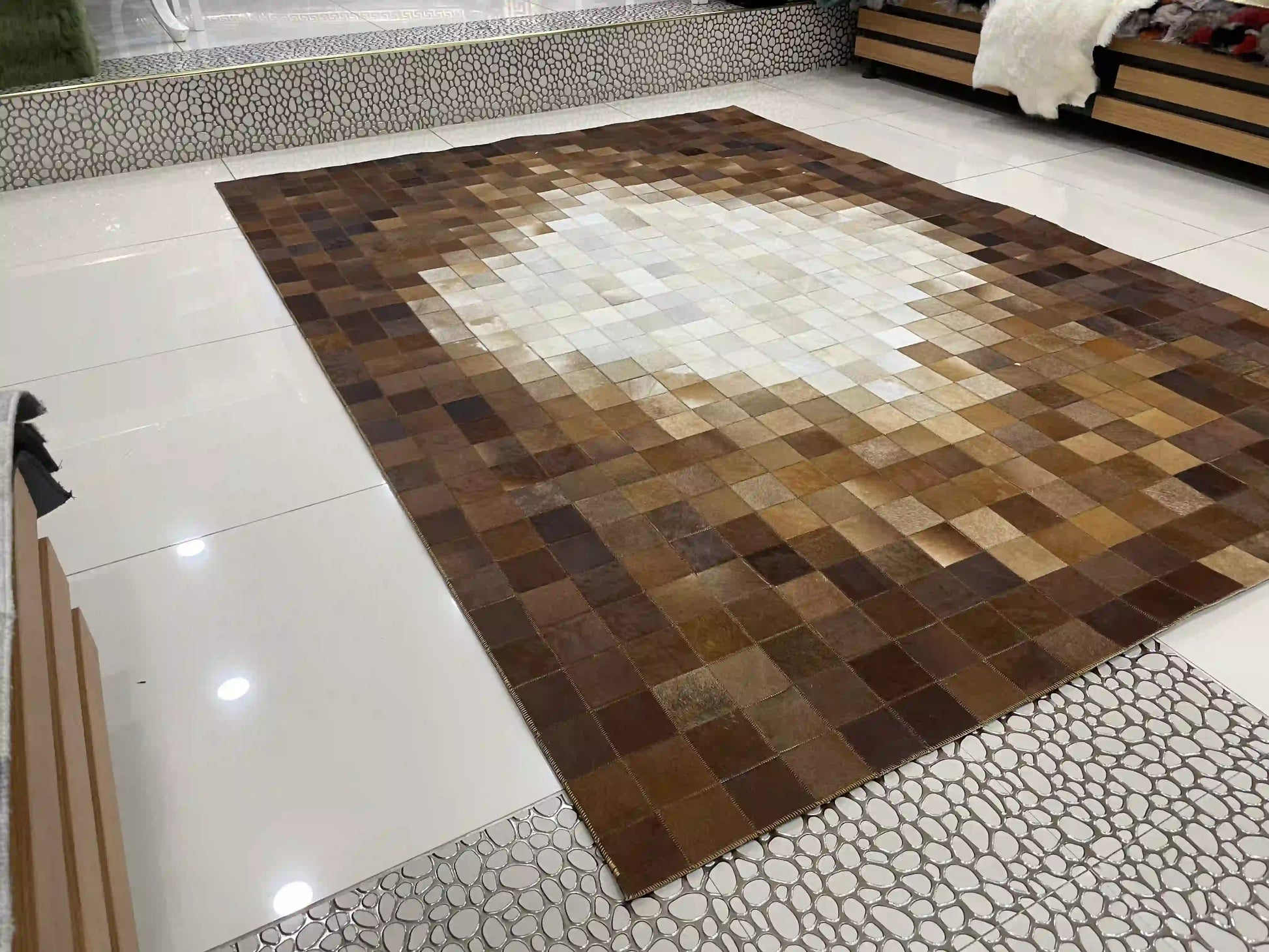 Luxury Brown and Cream Cowhide Rug, Handmade Natural Cowhide Area Rug, Modern Décoration Rug for Living Room