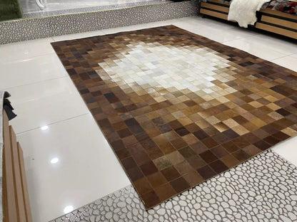 Luxury Brown and Cream Cowhide Rug, Handmade Natural Cowhide Area Rug, Modern Décoration Rug for Living Room