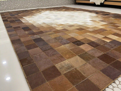 Luxury Brown and Cream Cowhide Rug, Handmade Natural Cowhide Area Rug, Modern Décoration Rug for Living Room