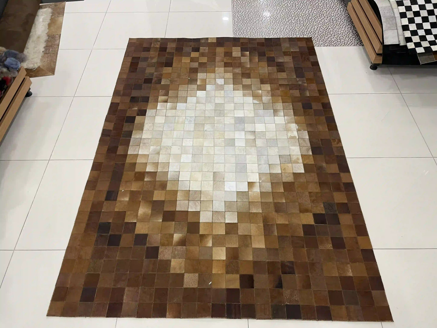 Luxury Brown and Cream Cowhide Rug, Handmade Natural Cowhide Area Rug, Modern Décoration Rug for Living Room