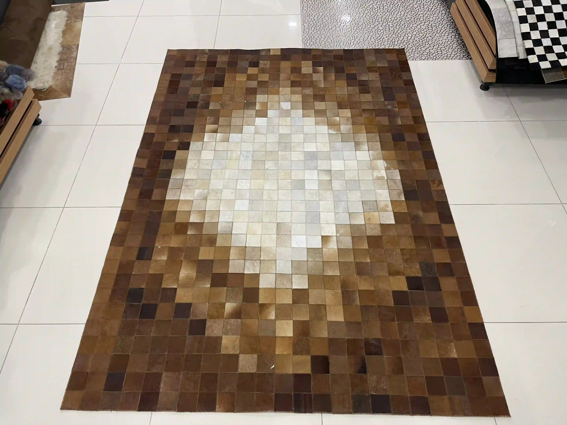 Luxury Brown and Cream Cowhide Rug, Handmade Natural Cowhide Area Rug, Modern Décoration Rug for Living Room