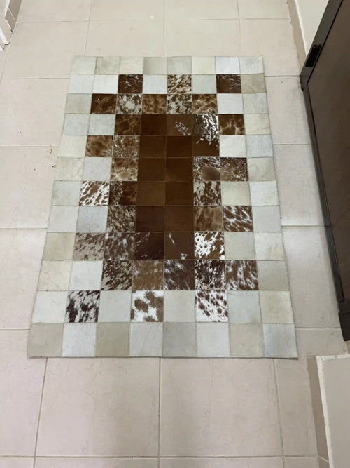 Brown Cowhide Rug, Cream Cowhide Area Rug for Home Decoration, Cream and Brown Carpet