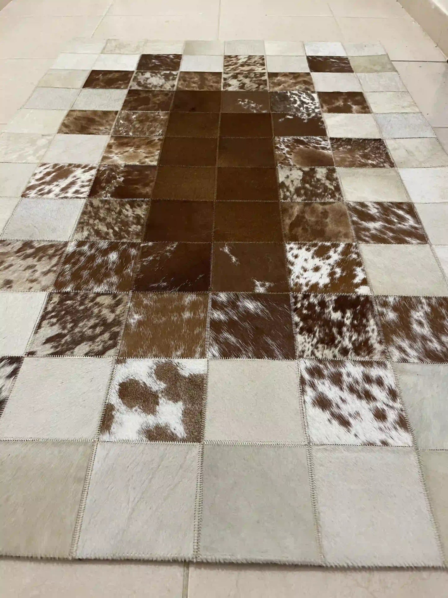 Brown Cowhide Rug, Cream Cowhide Area Rug for Home Decoration, Cream and Brown Carpet