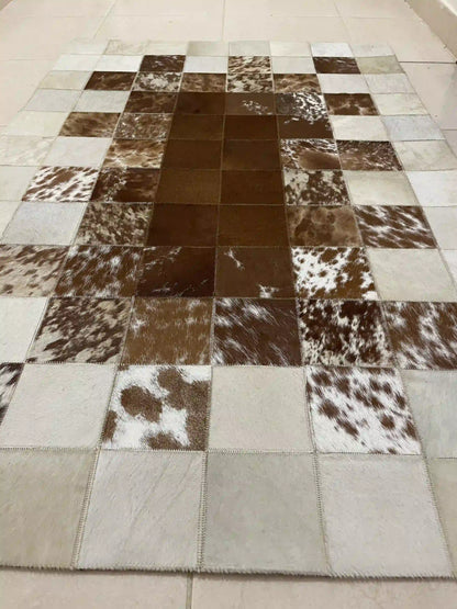 Brown Cowhide Rug, Cream Cowhide Area Rug for Home Decoration, Cream and Brown Carpet