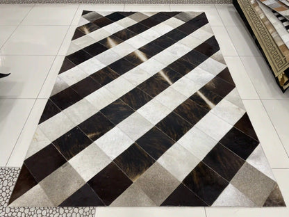 Unique Tricolor Cowhide Area Rug, 4x6 Cow Skin Carpet for Bedroom