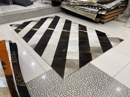 Unique Tricolor Cowhide Area Rug, 4x6 Cow Skin Carpet for Bedroom