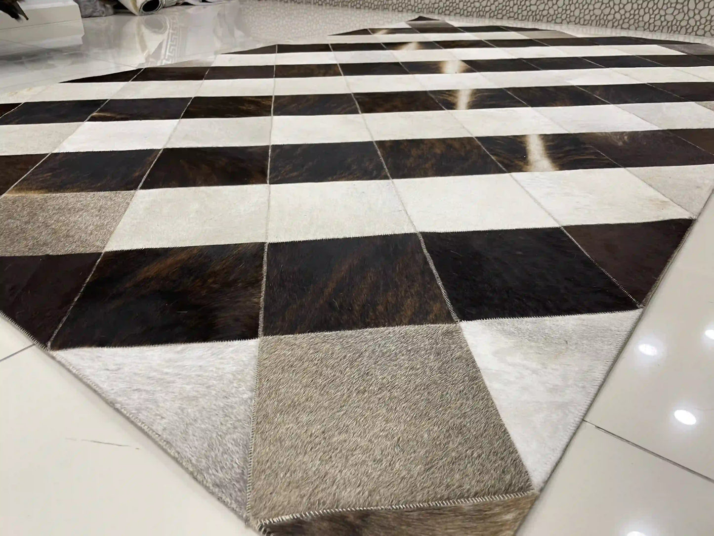 Unique Tricolor Cowhide Area Rug, 4x6 Cow Skin Carpet for Bedroom