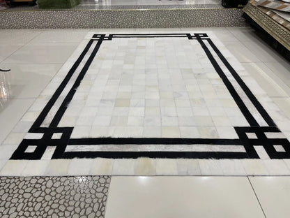 Luxury Black and White Carpet, 100% Genuine Cowhide Area Rug for Living Room, House Warming Gift