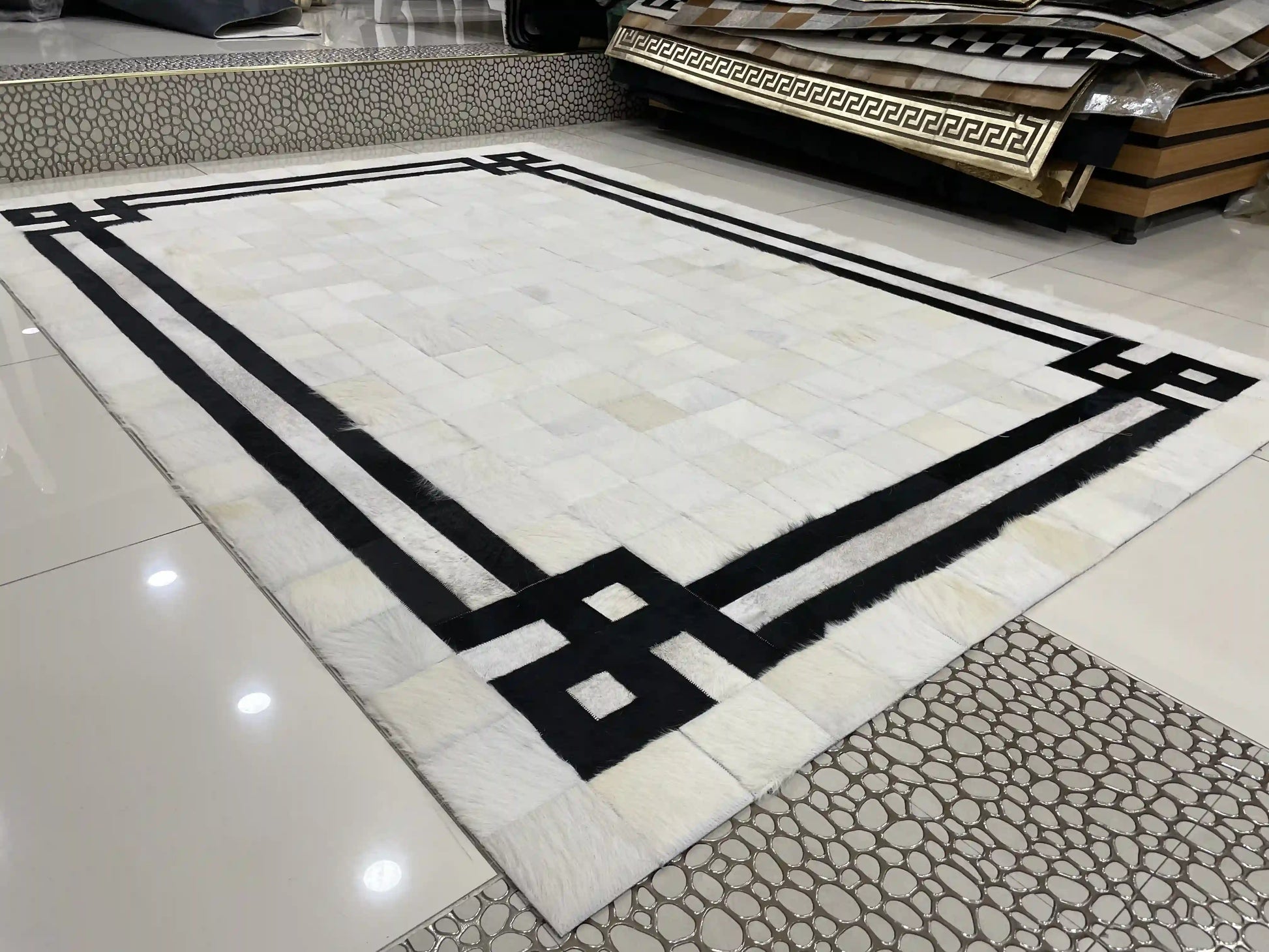 Luxury Black and White Carpet, 100% Genuine Cowhide Area Rug for Living Room, House Warming Gift