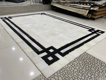 Luxury Black and White Carpet, 100% Genuine Cowhide Area Rug for Living Room, House Warming Gift