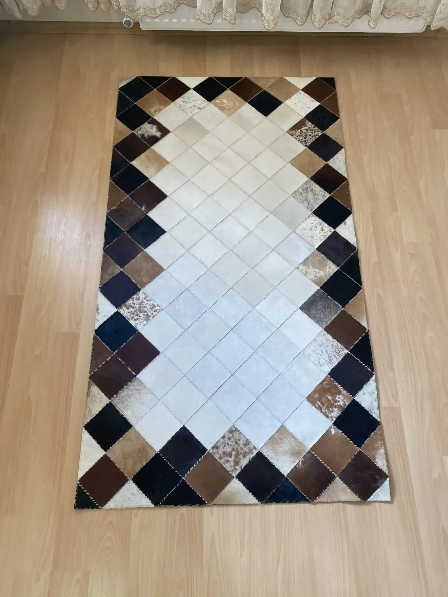 Brown Mixed Color and Cream Cowhide Rug, Natural Cowhide Runner Rug, Customize Size For Your Hallway