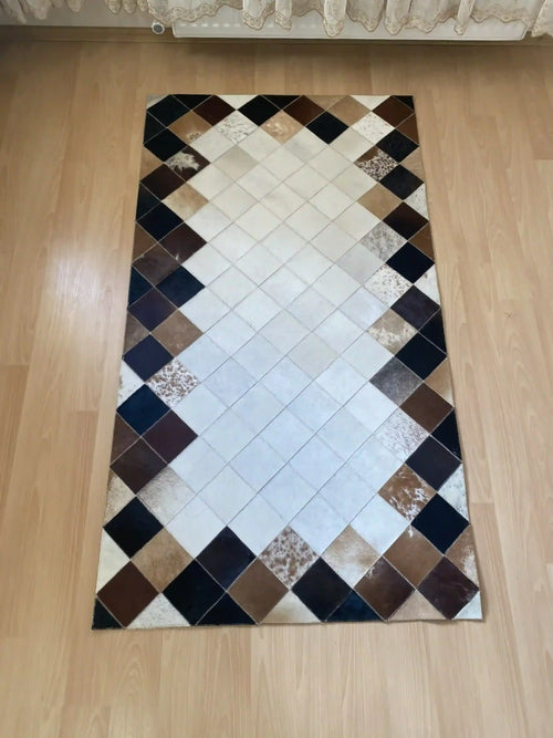 Brown Mixed Color and Cream Cowhide Rug, Natural Cowhide Runner Rug, Customize Size For Your Hallway